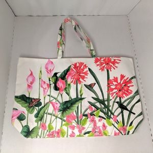 Tote Bag Floral Butterflies Hummingbird Oversized Canvas Lined NWOT